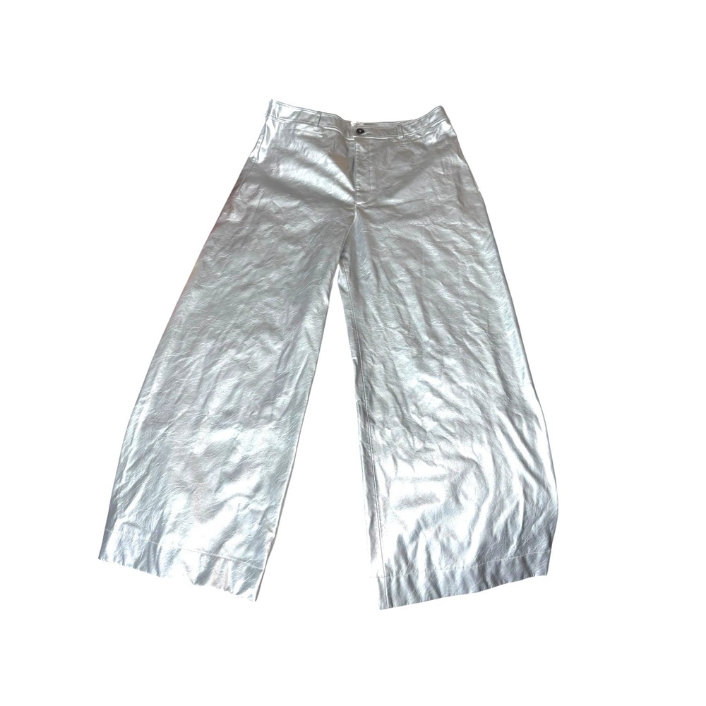 Maeve‎ Anthro The Ettie Highrise Wide Leg Crop Faux leather metallic pants 33T - Picture 5 of 13